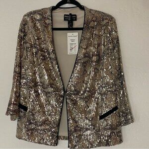 Frank Lyman Blazer Women Sz 12 Gold Sequins Formal Evening Wear New Year Jacket